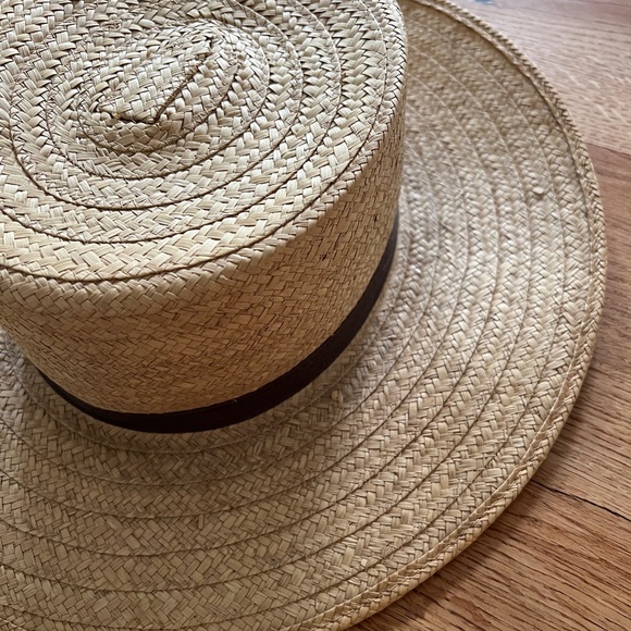 VINTAGE Tan Straw Garden Hat with Brown Band, Size 7 1/4 - Picture 7 of 7